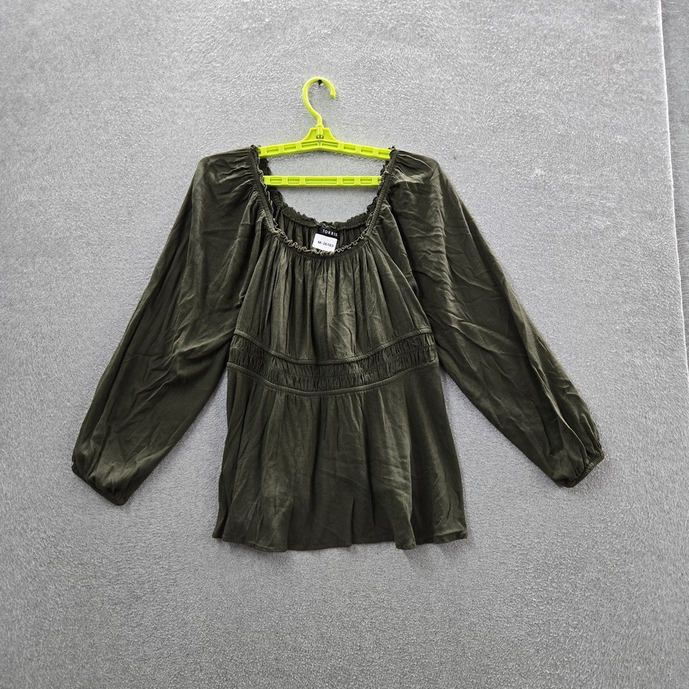 Torrid Women Blouse 1 Green Ruffle Blouson Square Neck Peplum Smocked